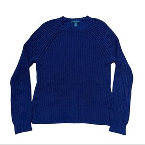 Lauren Ralph Lauren Women’s Ribbed Cotton Sweater Size M Navy Blue WORN 1x